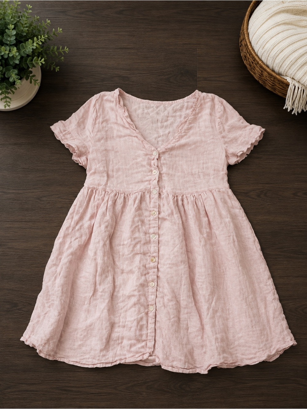 Light Pink Button-Front Casual Women's Dress